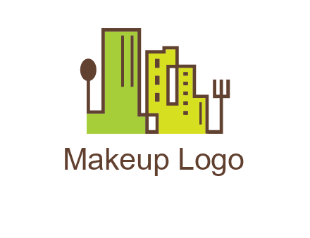 upright fork spoon and buildings catering logo