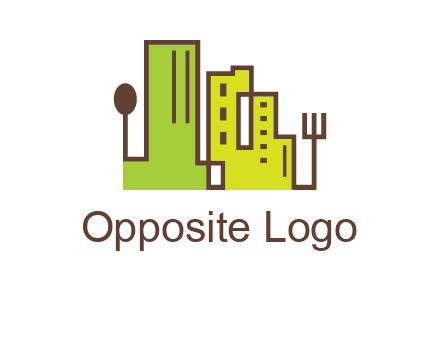 upright fork spoon and buildings catering logo