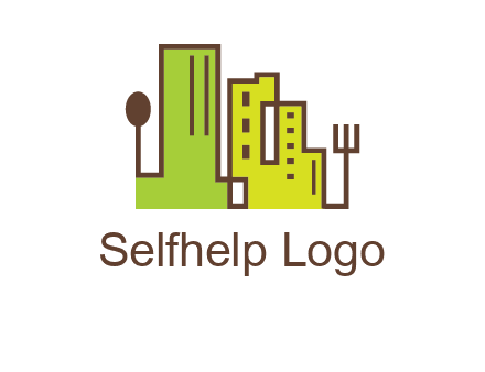 upright fork spoon and buildings catering logo