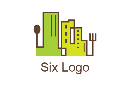 upright fork spoon and buildings catering logo