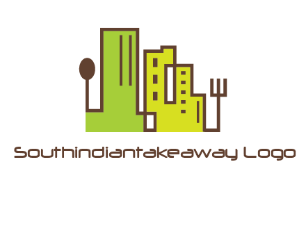 upright fork spoon and buildings catering logo