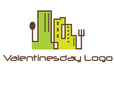 upright fork spoon and buildings catering logo