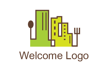 upright fork spoon and buildings catering logo