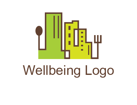 upright fork spoon and buildings catering logo