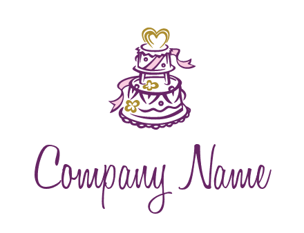two tier cake with heart and ribbons wedding logo