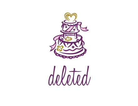 two tier cake with heart and ribbons wedding logo