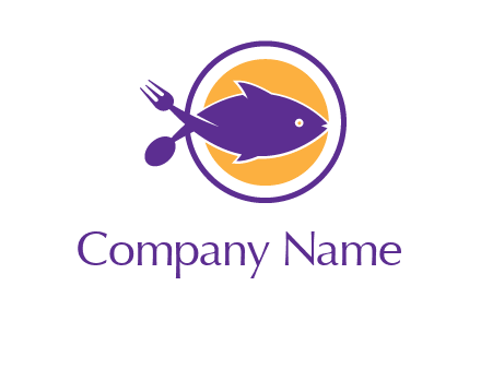 spoon fork and fish in circle restaurant logo