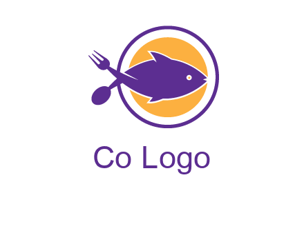 spoon fork and fish in circle restaurant logo