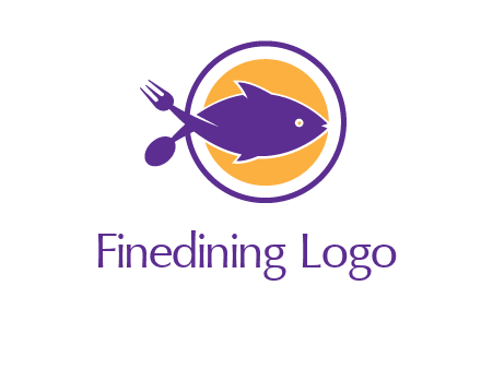 spoon fork and fish in circle restaurant logo