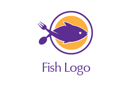 spoon fork and fish in circle restaurant logo