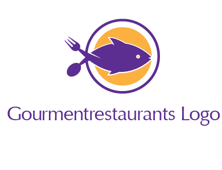 spoon fork and fish in circle restaurant logo