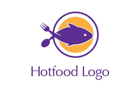 spoon fork and fish in circle restaurant logo