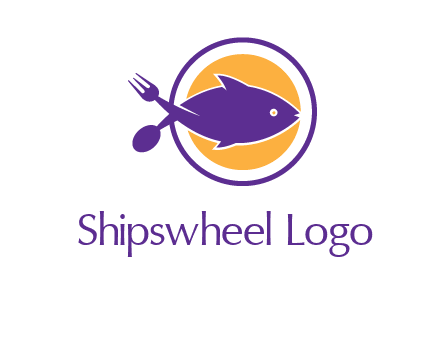 spoon fork and fish in circle restaurant logo