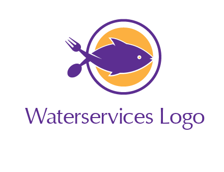 spoon fork and fish in circle restaurant logo