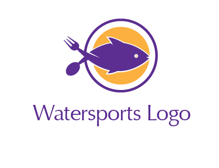 spoon fork and fish in circle restaurant logo