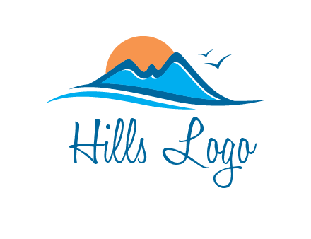 sun and birds over hills travel logo