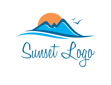 sun and birds over hills travel logo