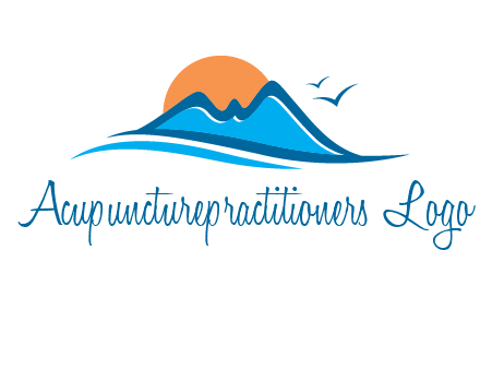 sun and birds over hills travel logo