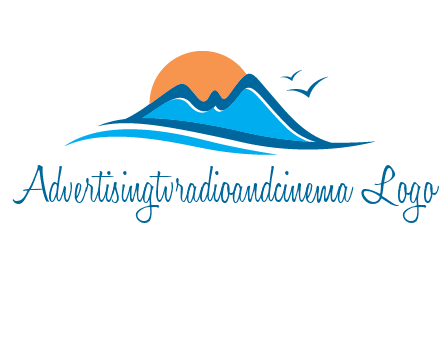 sun and birds over hills travel logo