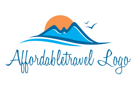 sun and birds over hills travel logo