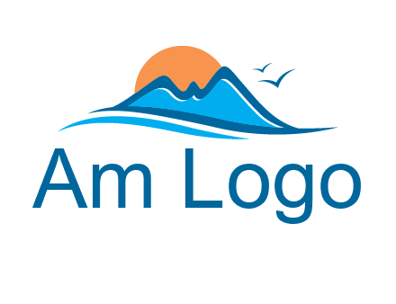 sun and birds over hills travel logo