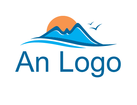 sun and birds over hills travel logo