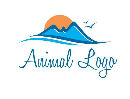 sun and birds over hills travel logo