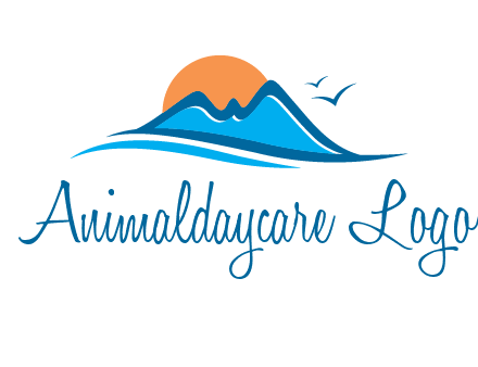 sun and birds over hills travel logo