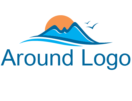 sun and birds over hills travel logo