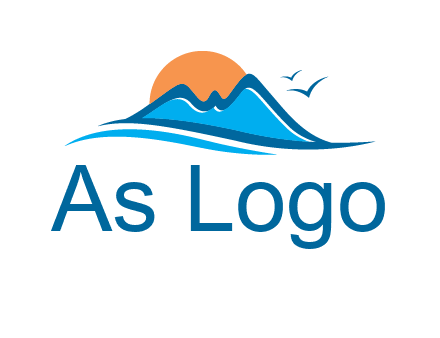sun and birds over hills travel logo