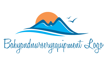 sun and birds over hills travel logo
