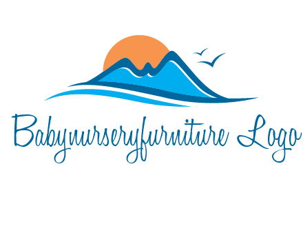 sun and birds over hills travel logo