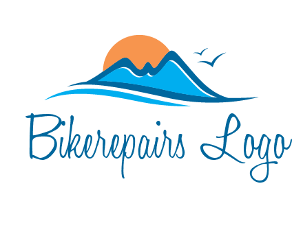 sun and birds over hills travel logo