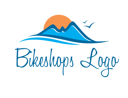 sun and birds over hills travel logo