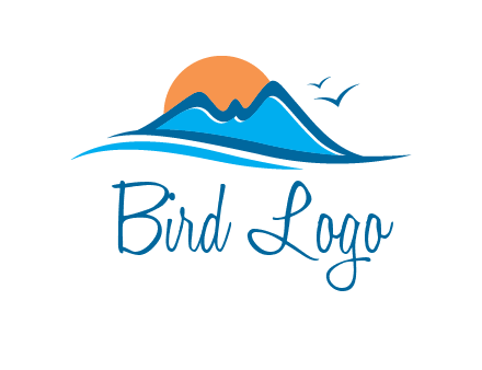 sun and birds over hills travel logo