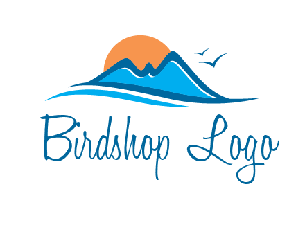 sun and birds over hills travel logo