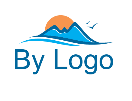 sun and birds over hills travel logo