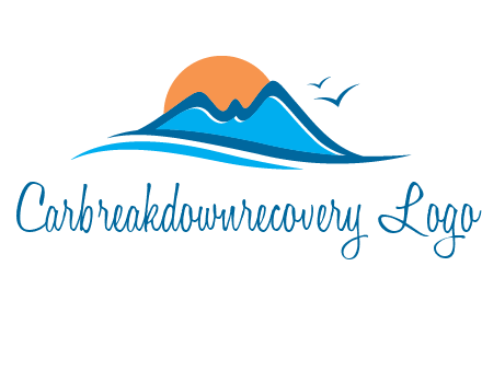 sun and birds over hills travel logo