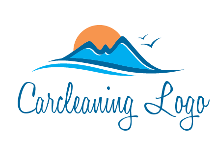 sun and birds over hills travel logo