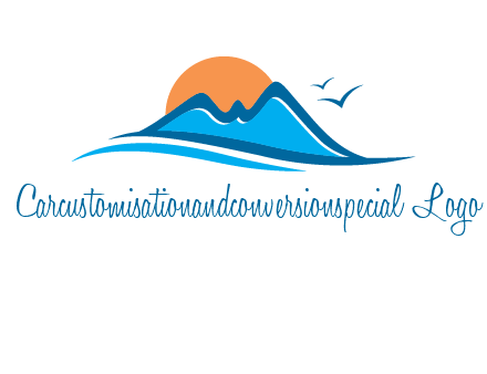sun and birds over hills travel logo