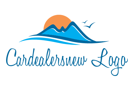 sun and birds over hills travel logo