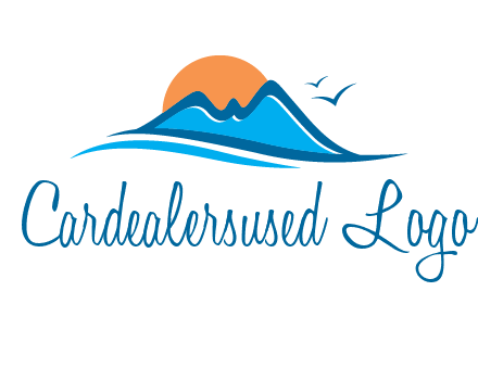 sun and birds over hills travel logo