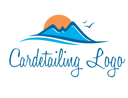 sun and birds over hills travel logo