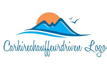 sun and birds over hills travel logo