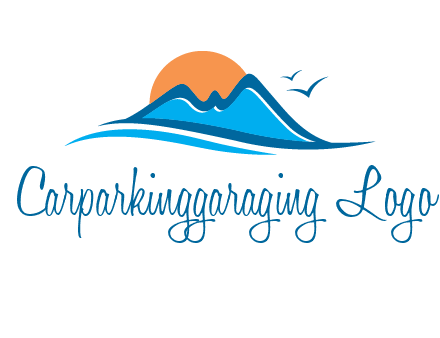 sun and birds over hills travel logo