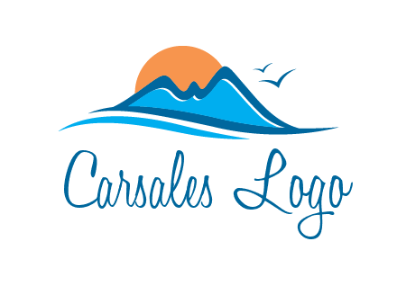 sun and birds over hills travel logo