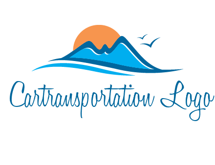 sun and birds over hills travel logo