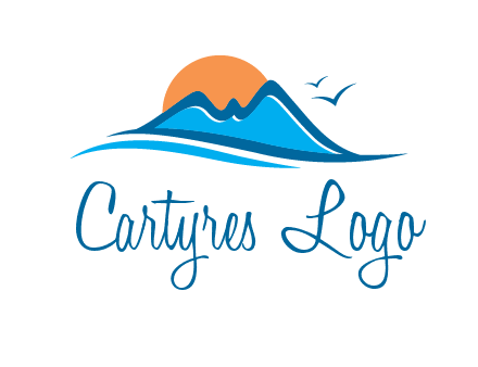 sun and birds over hills travel logo