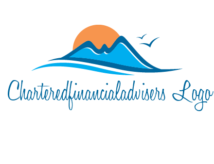 sun and birds over hills travel logo