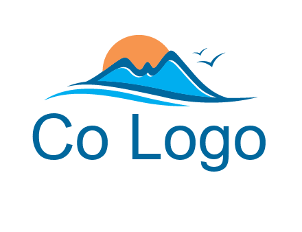 sun and birds over hills travel logo